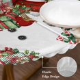 thumbnail image 3 of Red Christmas Snowman Round Tablecloth, Fitted Table Cover with Elastic for 36"-44" Round Tables, Xmas Tree Snowflake Botanical Table Cloth Outdoor Indoor Dinning Party Waterproof Tablecloths, 3 of 7