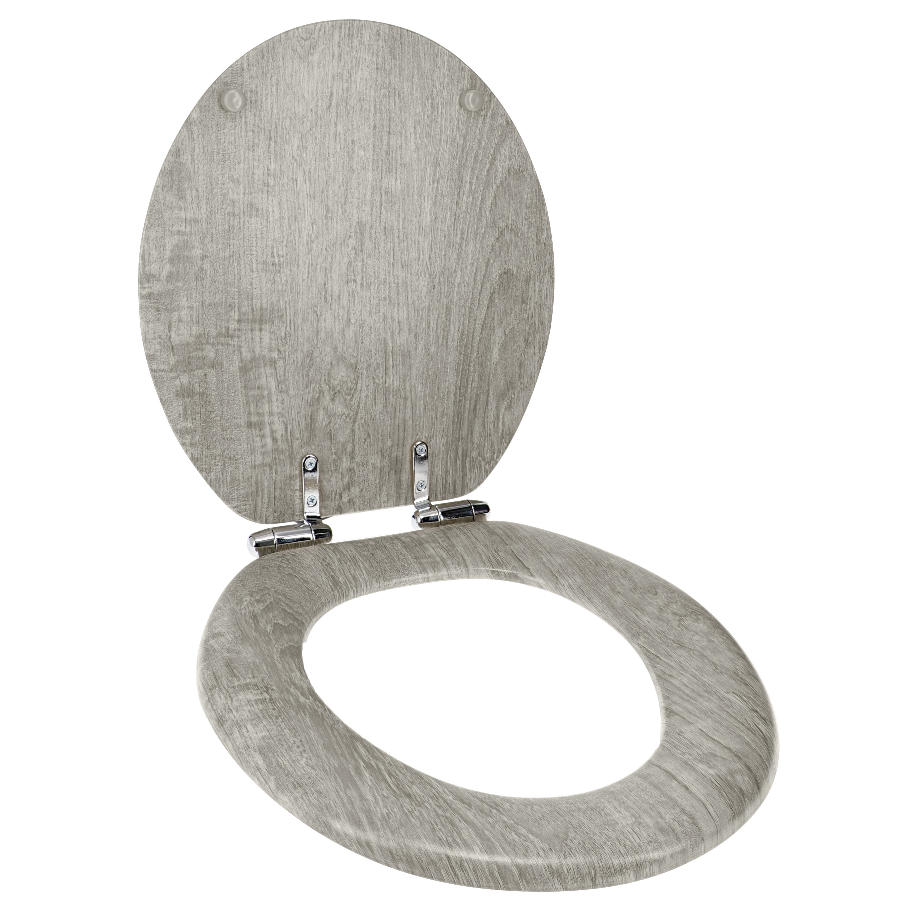 Home+Solutions Round Distressed Wood Decorative Toilet Seat, Gray