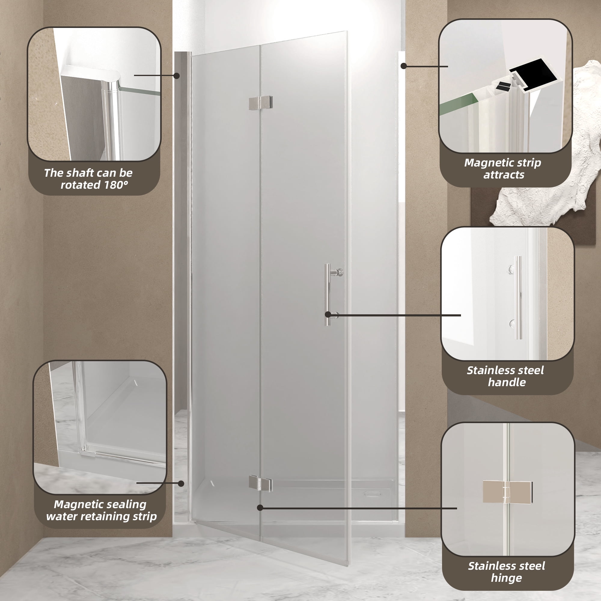 Leumius 36-37" x 72" Bifold Shower Door,Half Frame Shower Door,1/4"(6mm) Tempered Glass with Chrome Aluminum Frame