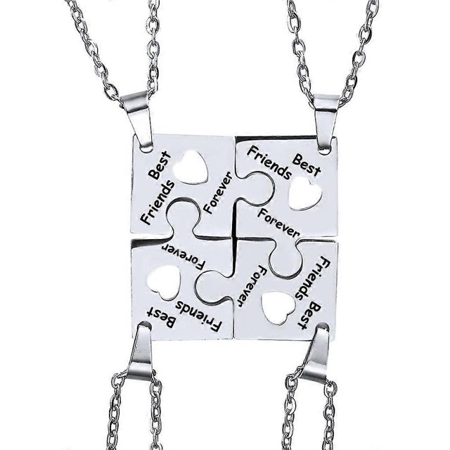 Square Pendant Jigsaw Necklace Round Puzzle Clavicle Chain Stainless Steel--A-Product code 45004 A