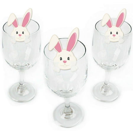 Glass Bunny - Hippity Hoppity - Shaped Easter Bunny Party Wine Glass Markers - Set of 24