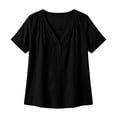 thumbnail image 4 of IUYRTFE Women's V-Neck Short Sleeve Cotton Linen Blouse Relaxed Fit Casual Summer Top with Button Detail, 4 of 8