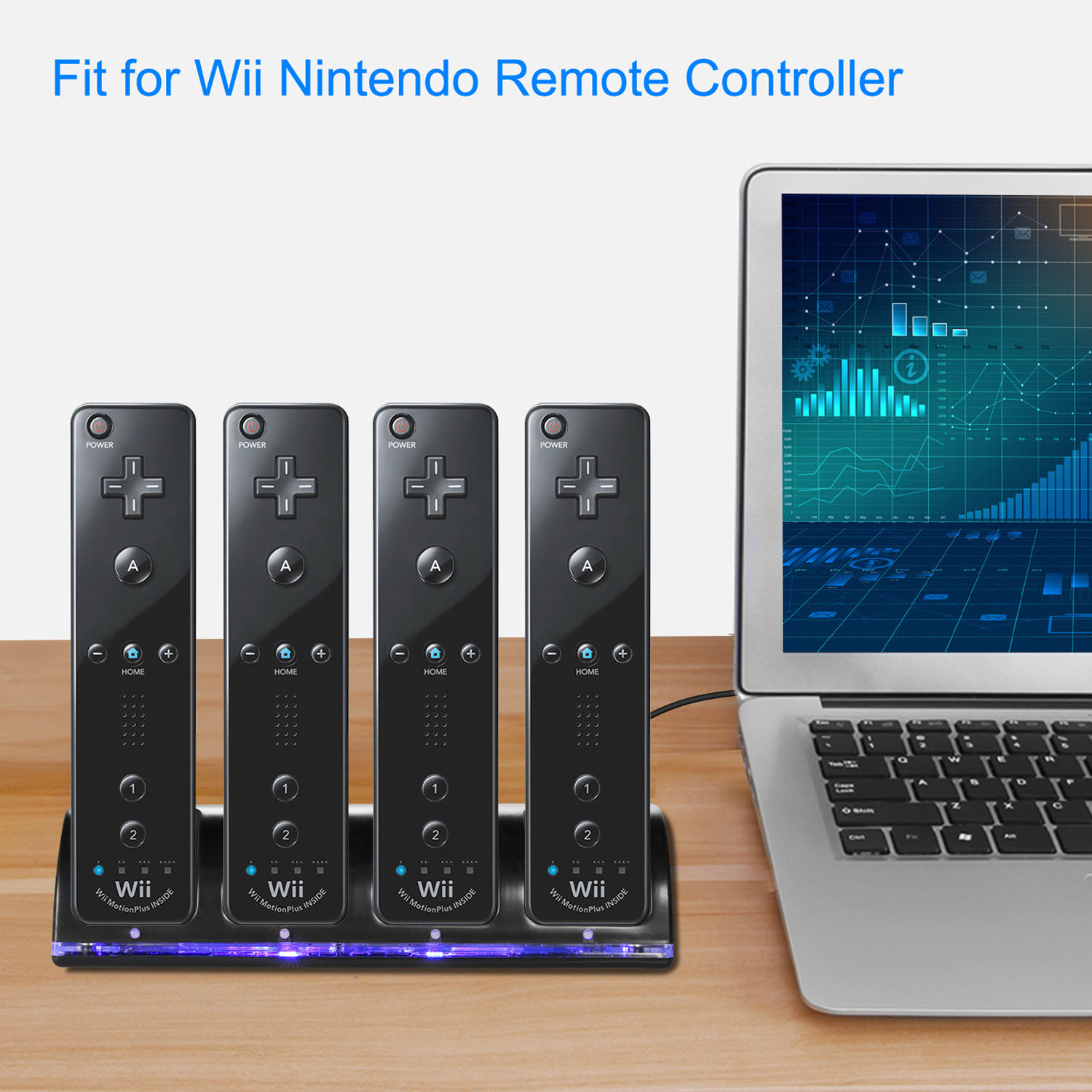 iMountek 4 Remotes Charging Dock Game Controller Charger for Wii Nintendo Black - image 3 of 11