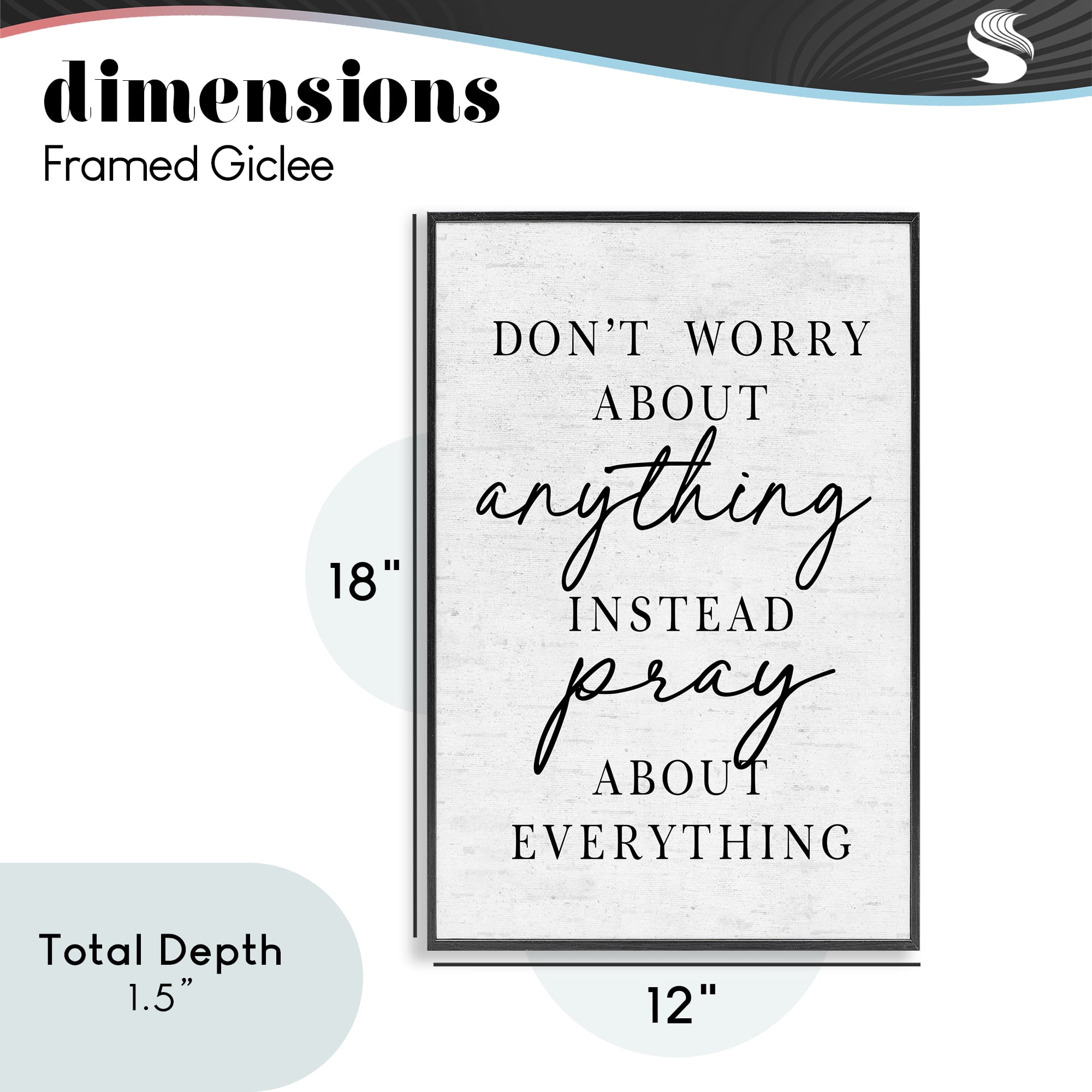 Pray Instead Of Worry Black Framed Giclee Art, design by Lettered and Lined