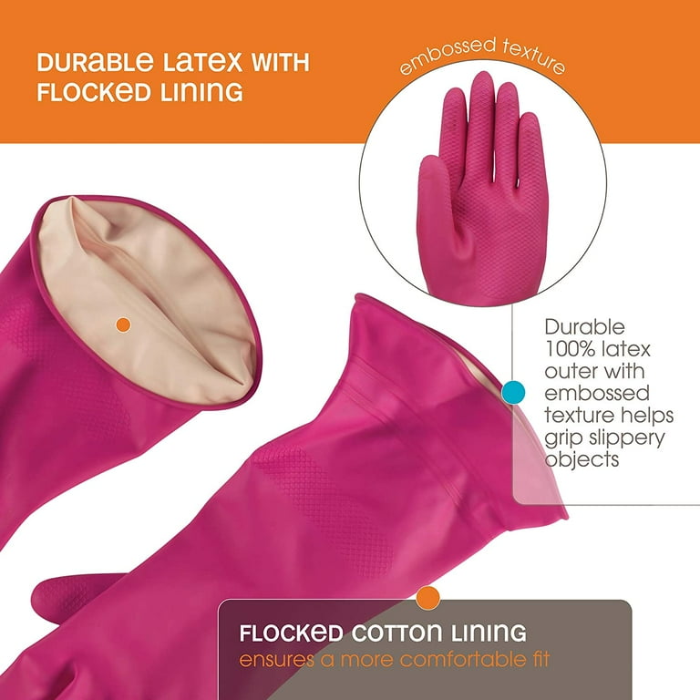Casa Bella WaterBlock Premium Latex Cleaning Gloves, Medium, Pink