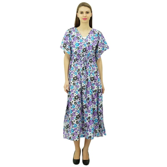 Phagun Womens Cotton Kaftan Floral Printed Midi Caftan Nightwear Coverup Gown Dress
