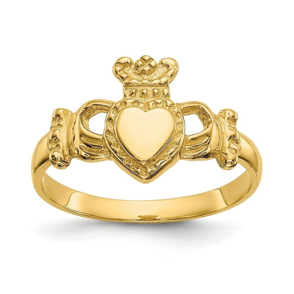 Fine Color Jewels 10K Yellow Gold Irish Claddagh Ring, Heart and Crown Design
