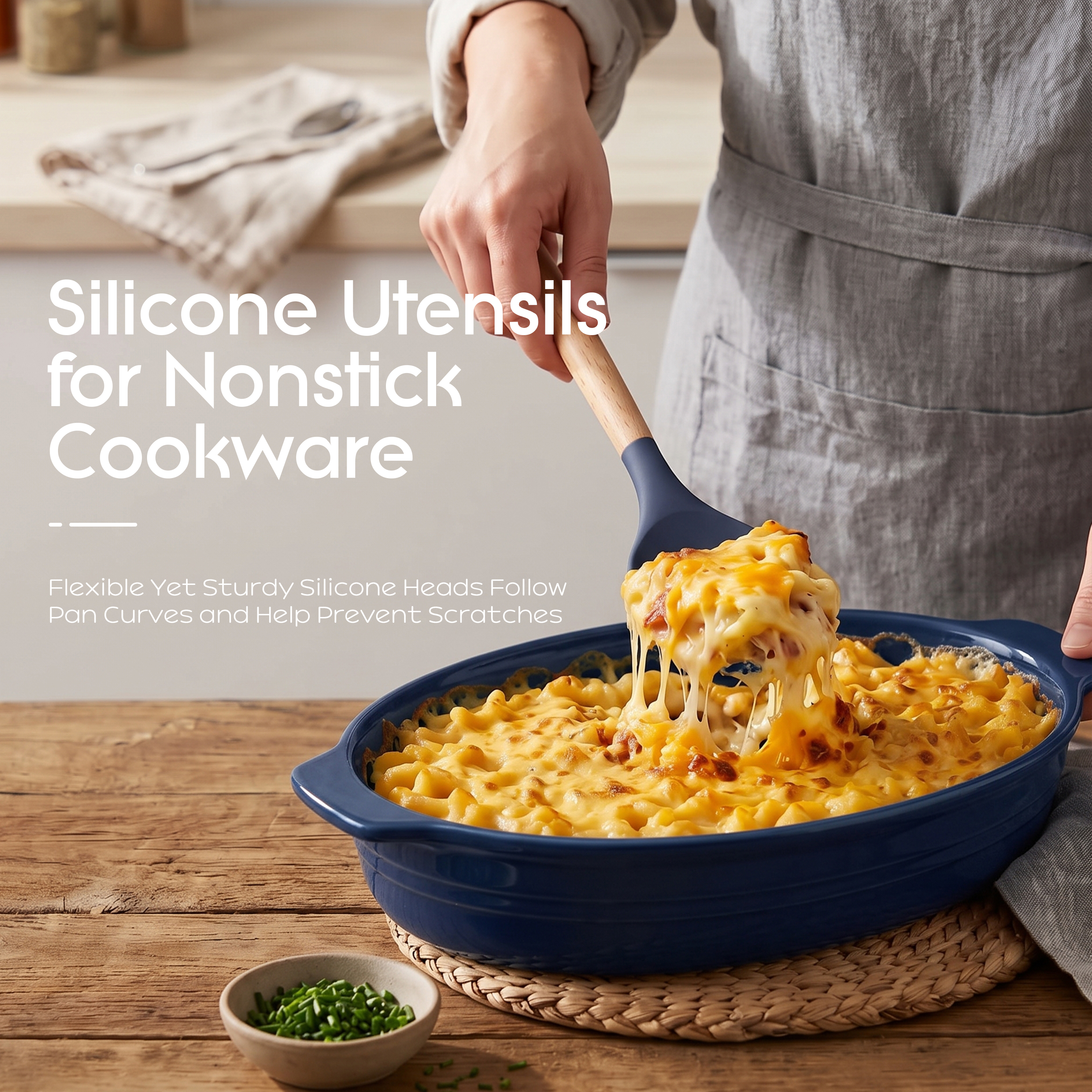 oannao 14-Piece Silicone Utensil Set with Wooden Handles, Navy photo 8