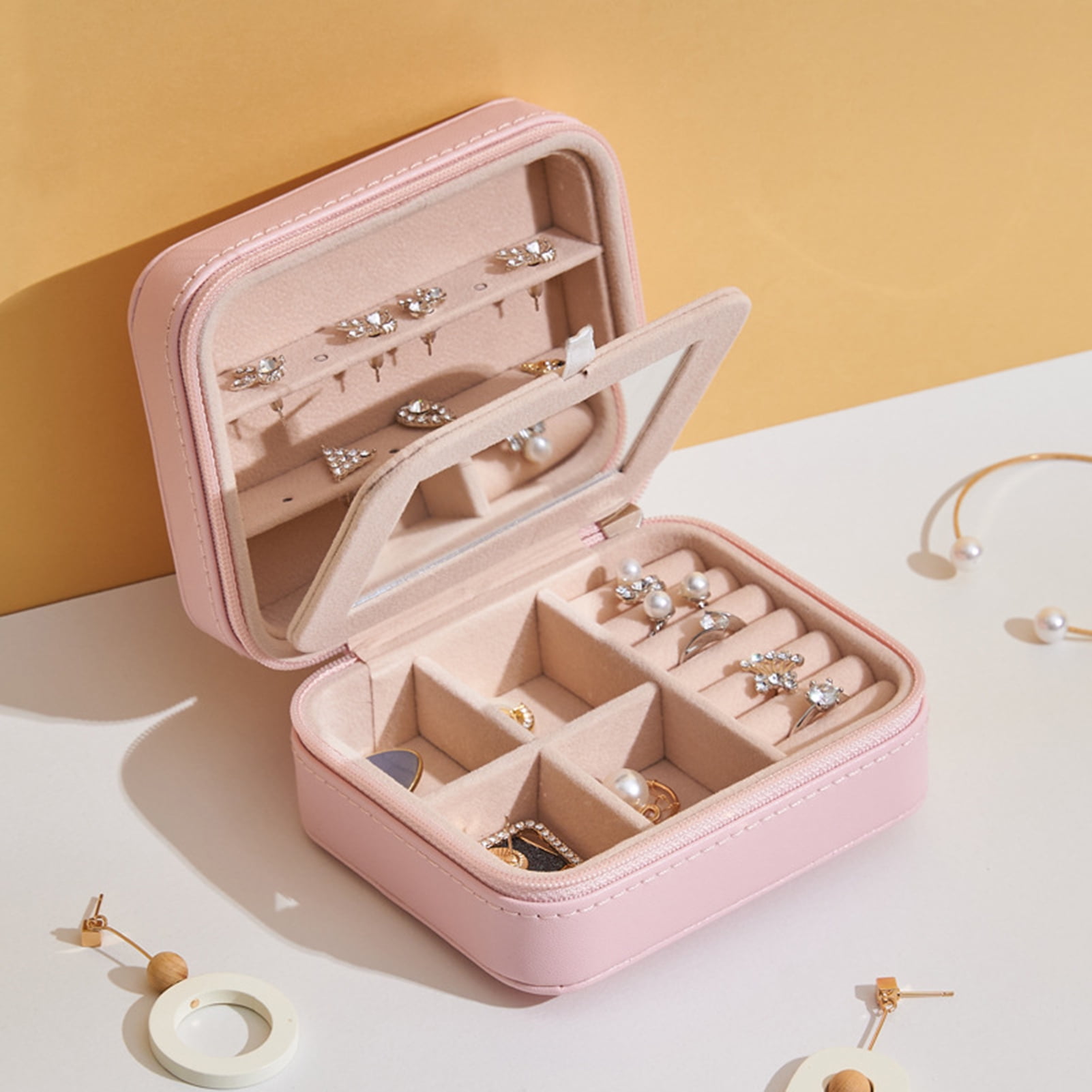 Large Vintage Pink Suede Jewellery Display Storage Gift Travel Box Organiser UK 