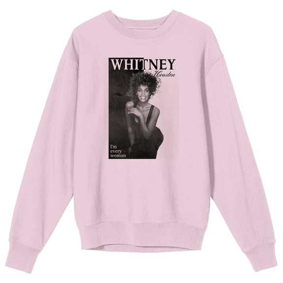 Whitney Houston Grayscale Photo Crew Neck Long Sleeve Cradle Pink Adult Sweatshirt-XL