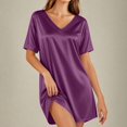thumbnail image 6 of Frostluinai Satin Nightgowns for Women Silk Short Sleeve Nightshirt Silky T Shirt Night Gown V Neck Mini Sleepdress Loose Sleepwear S-XXL, 6 of 10