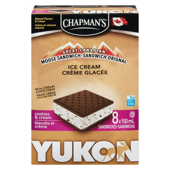 Chapman's Yukon Moose Cookies & Cream Ice Cream Sandwich, 8 x 150mL