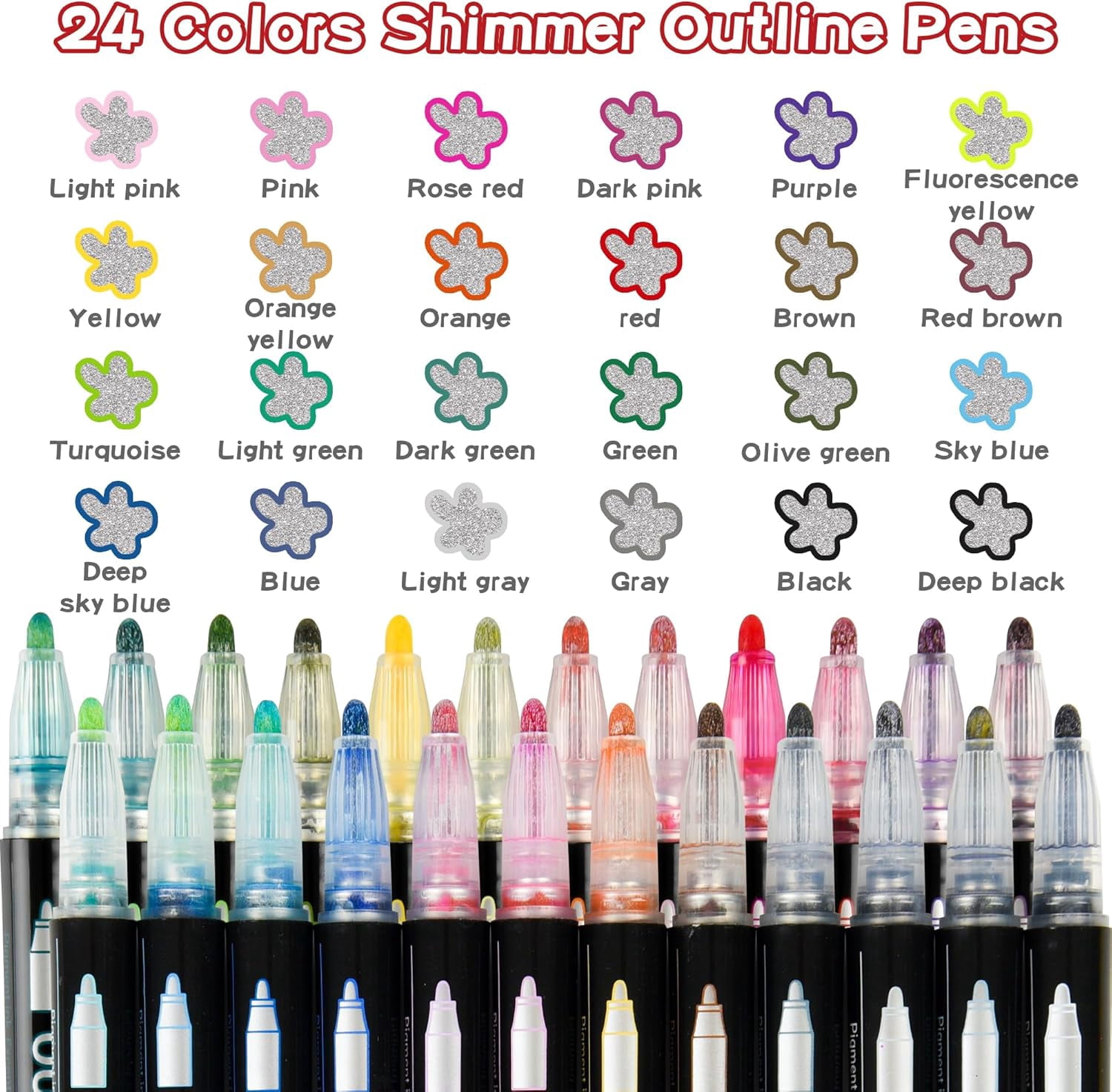 Outline Pens Metallic,  12/24 Colors Dreamy Sparkle Dual-Line Contour Pen, for Scrapbook Crafts, Doodling, DIY Art on Metal, Ceramic & Easter Eggs