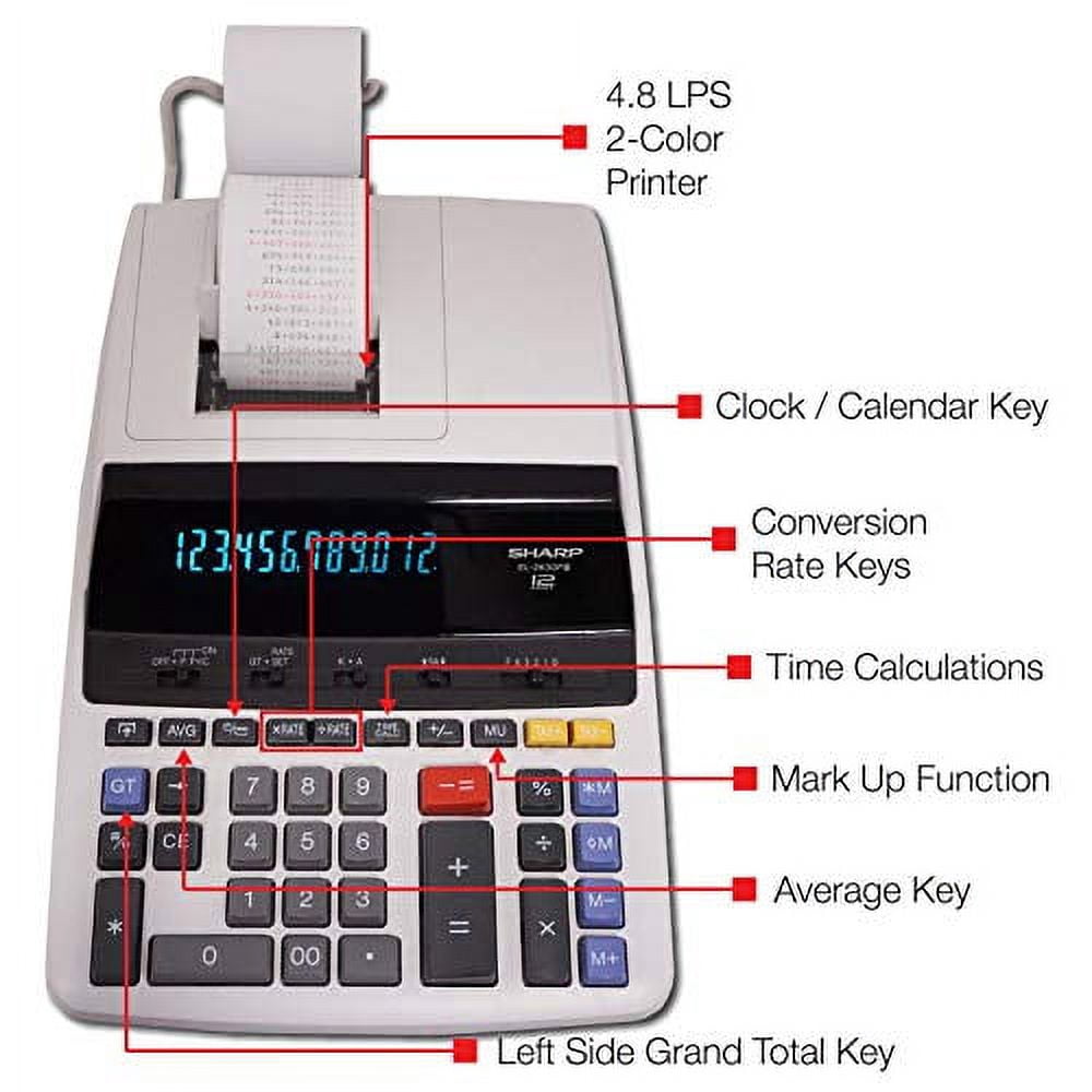 Sharp EL-2630PIII Printing Calculator with 12-Digit Fluorescent Display, Black/Red