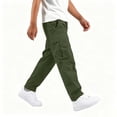 thumbnail image 4 of SERTG Boys Cargo Pants Elastic Waist Drawstring Loose Straight Leg Work Trousers with Pockets for Kids School Daily Wear Casual Sportswear Bottoms, 4 of 8