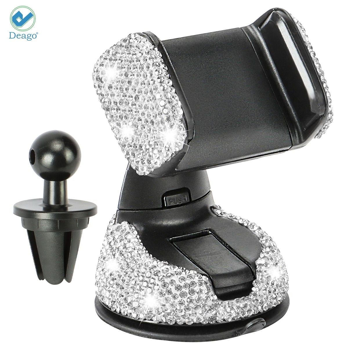 Car Phone Mount Cell Phone Holder Luxury Rhinestone Bling Universal Car Stand Phone Holder with One More Air Vent Base Crystal Phone Mount Holder Cradle for Dashboard Windshield Air Vent Pink 