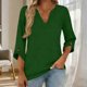 thumbnail image 2 of Mujeres 3/4 Manga de Verano Tops V Cuello Botonado Color Sólido Blusa, Camisetas Casuales de las Mujeres Suelto Ajuste Suave Respirable Primavera de Uso Diario, 2 of 8