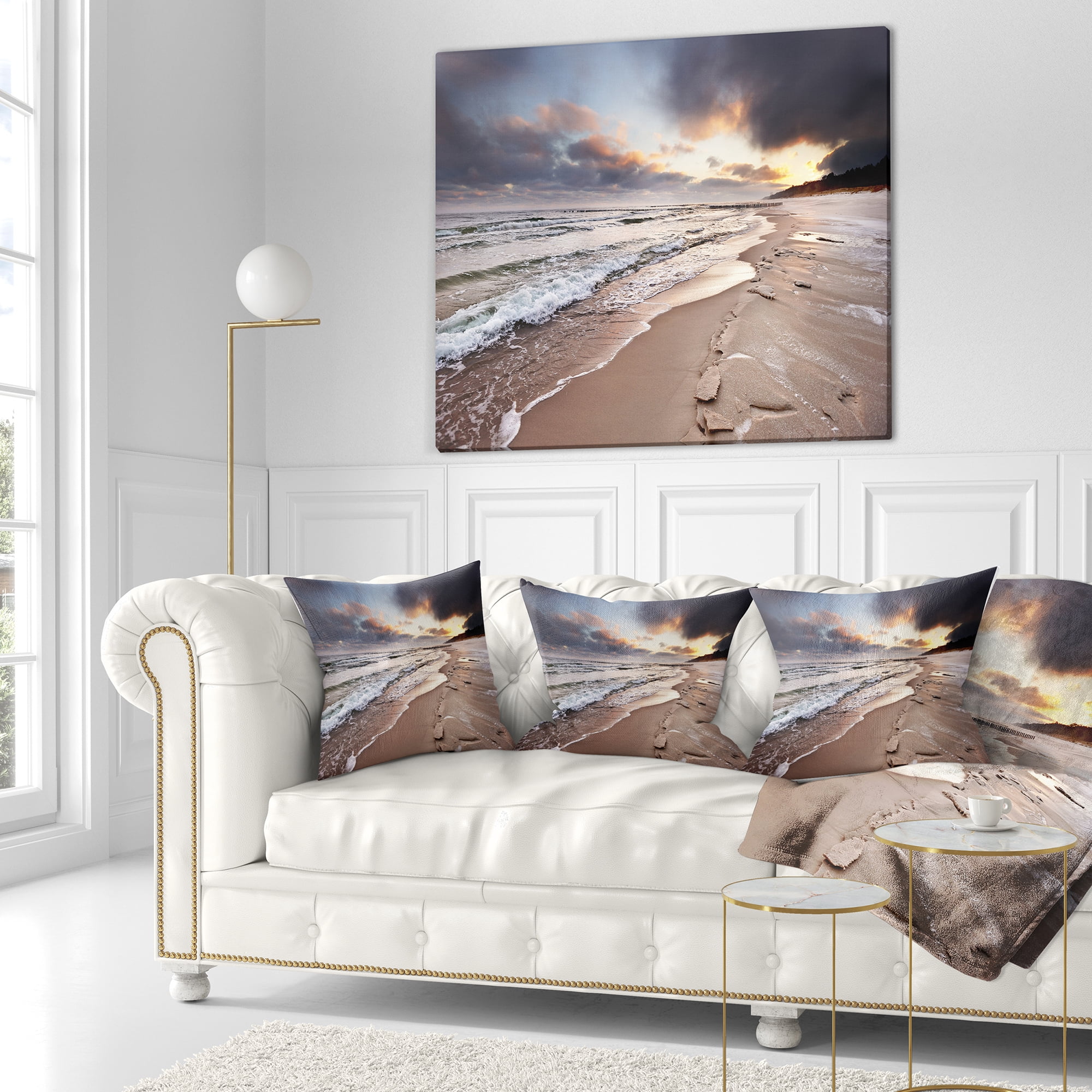 Designart Shore of Baltic Sea during winter - Seascape Throw Pillow - 16x16