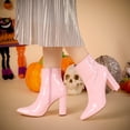 thumbnail image 2 of Unique Bargains Women's Pointed Toe Zipper Patent Leather Ankle Chunky Boots, 2 of 7