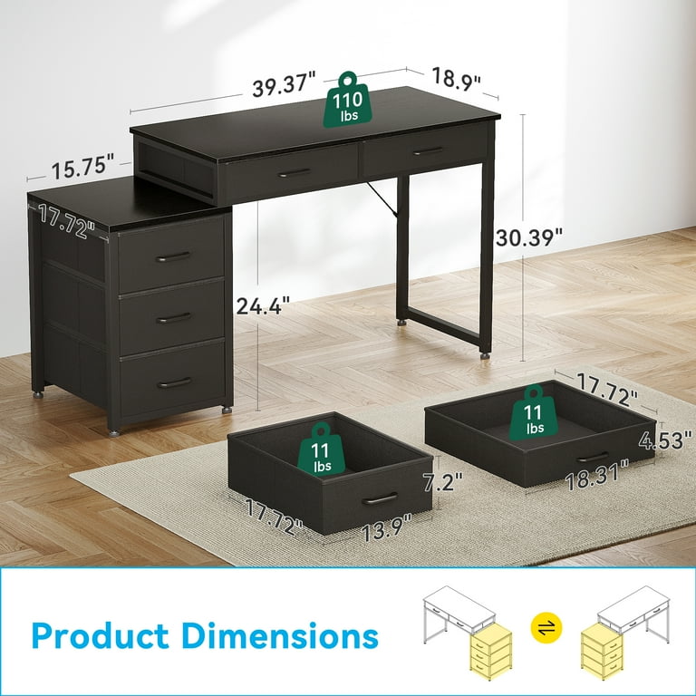 Sofanext Computer Desk with 5 Drawers, Reversible Home Office