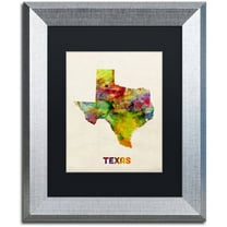 Trademark Fine Art "Texas Map" Canvas Art by Michael Tompsett Black Matte, Silver Frame