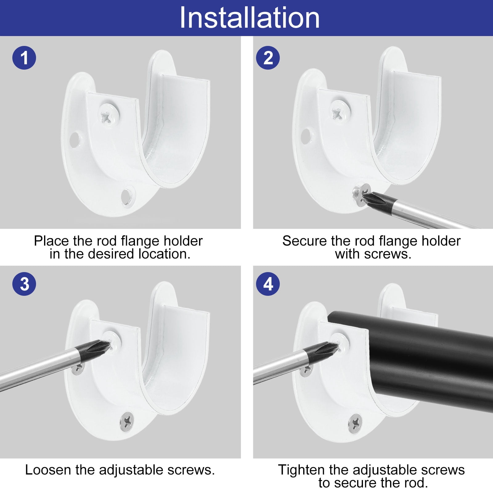 Uxcell 4 Pcs 1-1/2" inch Closet Rod Bracket Stainless Steel U-Shaped Rod Socket Flange Closet Rod Holder  White