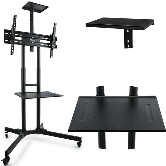Hoffice Mobile Tv Stand Cart Adjule 32 65 Inches Lcd Led Flat Panel Screen Rolling Mount With Two Shelves And Wheels Supports Up To 110