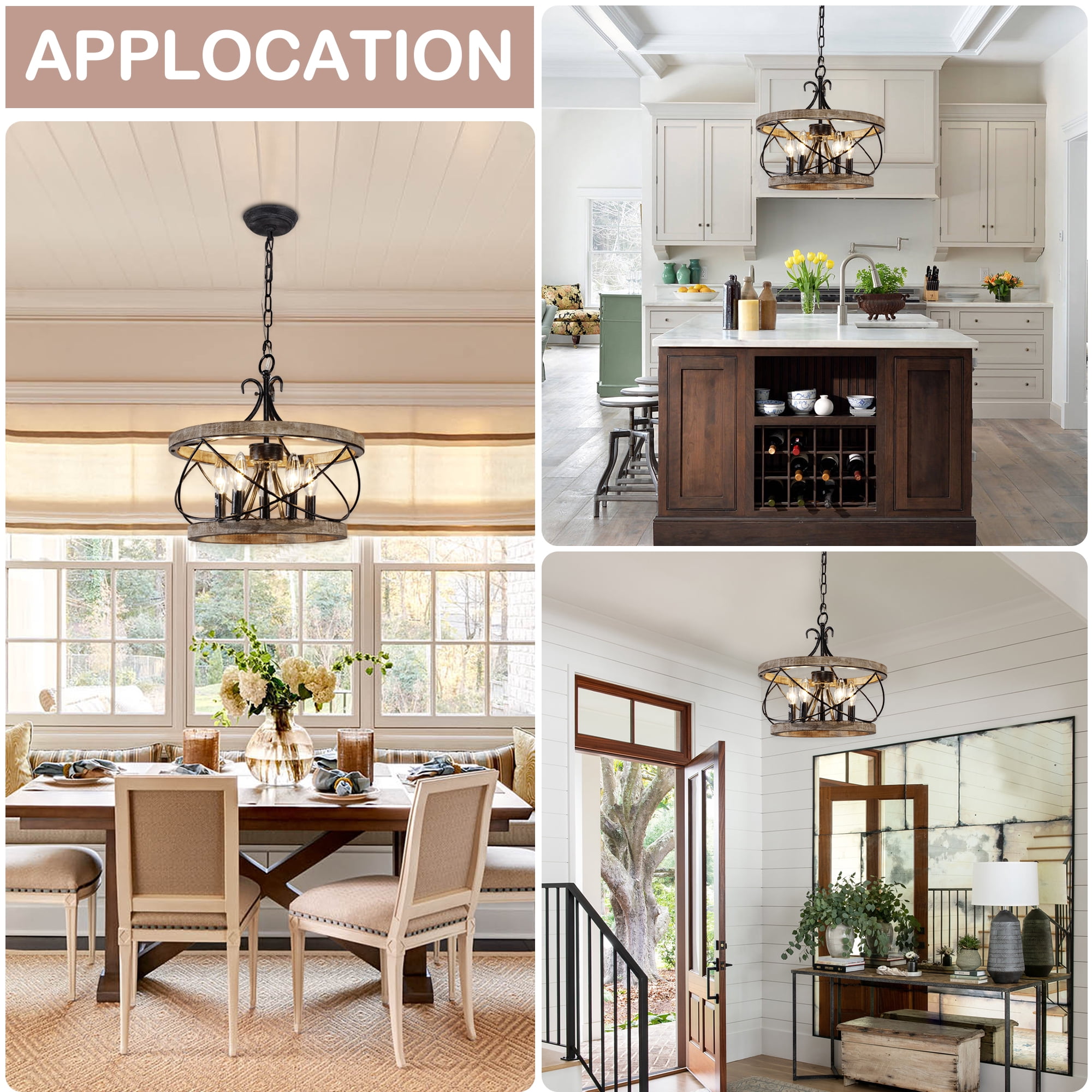 Cusp Barn 5 Light French Country Wooden Chandelier, Farmhouse Chandeliers for Dining Room Island Lights for Kitchen Ceilings Decor