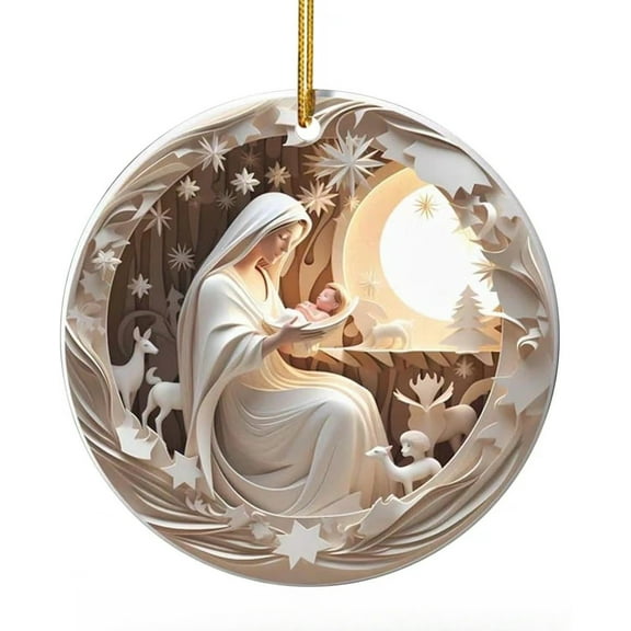 Christmas Ornaments 2025, Exchange for Women, Men, Collectible Dated Year Ornaments for Tree, Unique Acrylic Suncatcher, Printed Stained Glass Effect Decor (Moonlit Nativity)