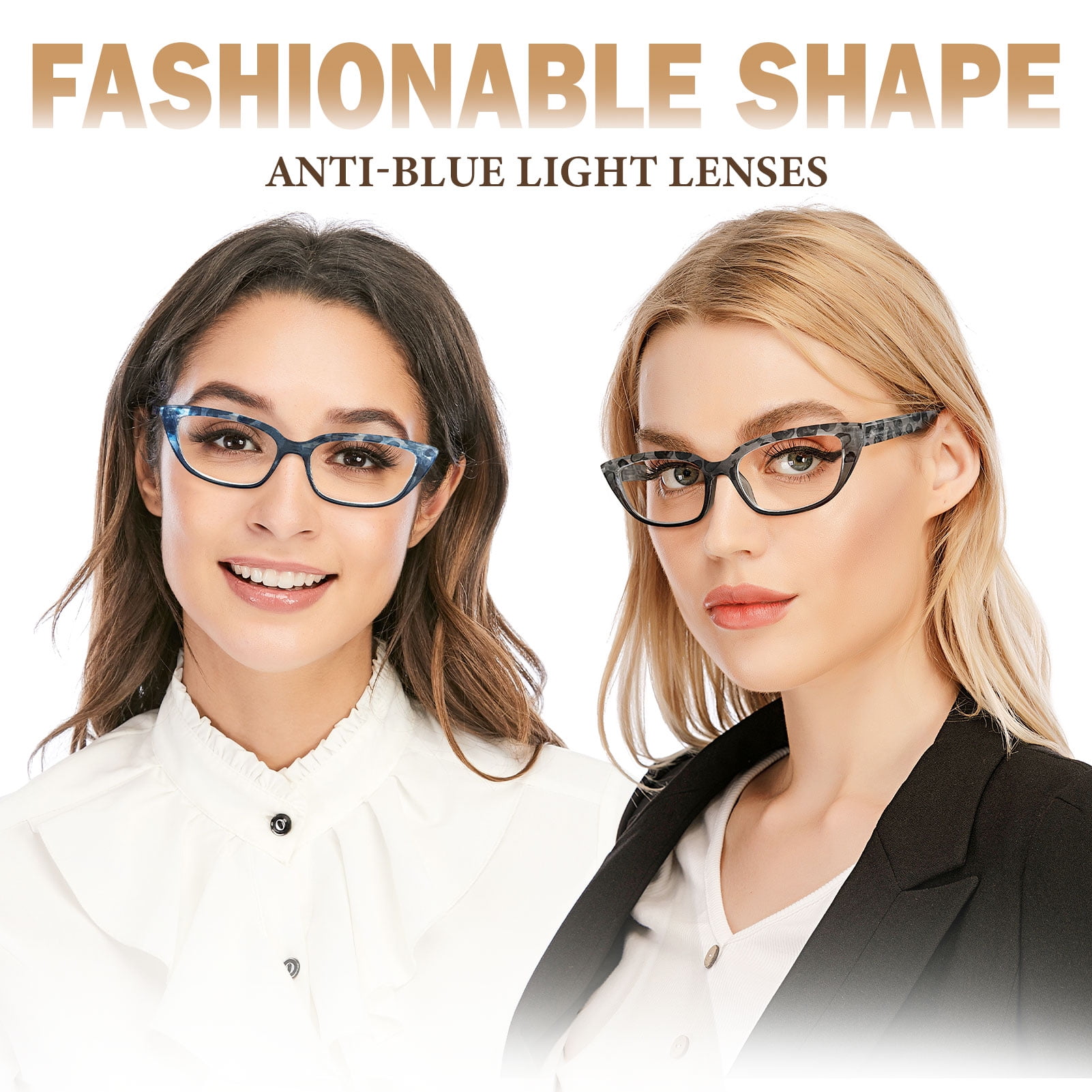 AQWANO 2 Pack Fashion Design Cat Eye Reading Glasses Women Blue Light Blocking, Compute Readers Anti Glare Lightweight Comfort,0.0
