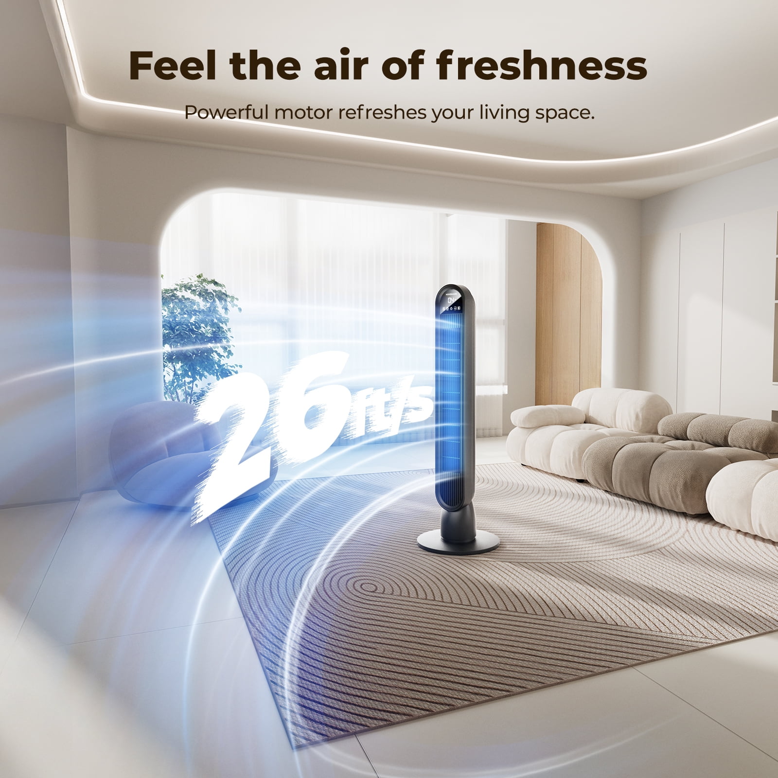 Tower Fan for Home,36" Standing Floor Fan with Remote LED Touchscreen,Patbrela Wide Oscillating Fan,Quiet Home Fan,26 ft/s High Velocity,4 Speeds,4 Modes,8H Timer