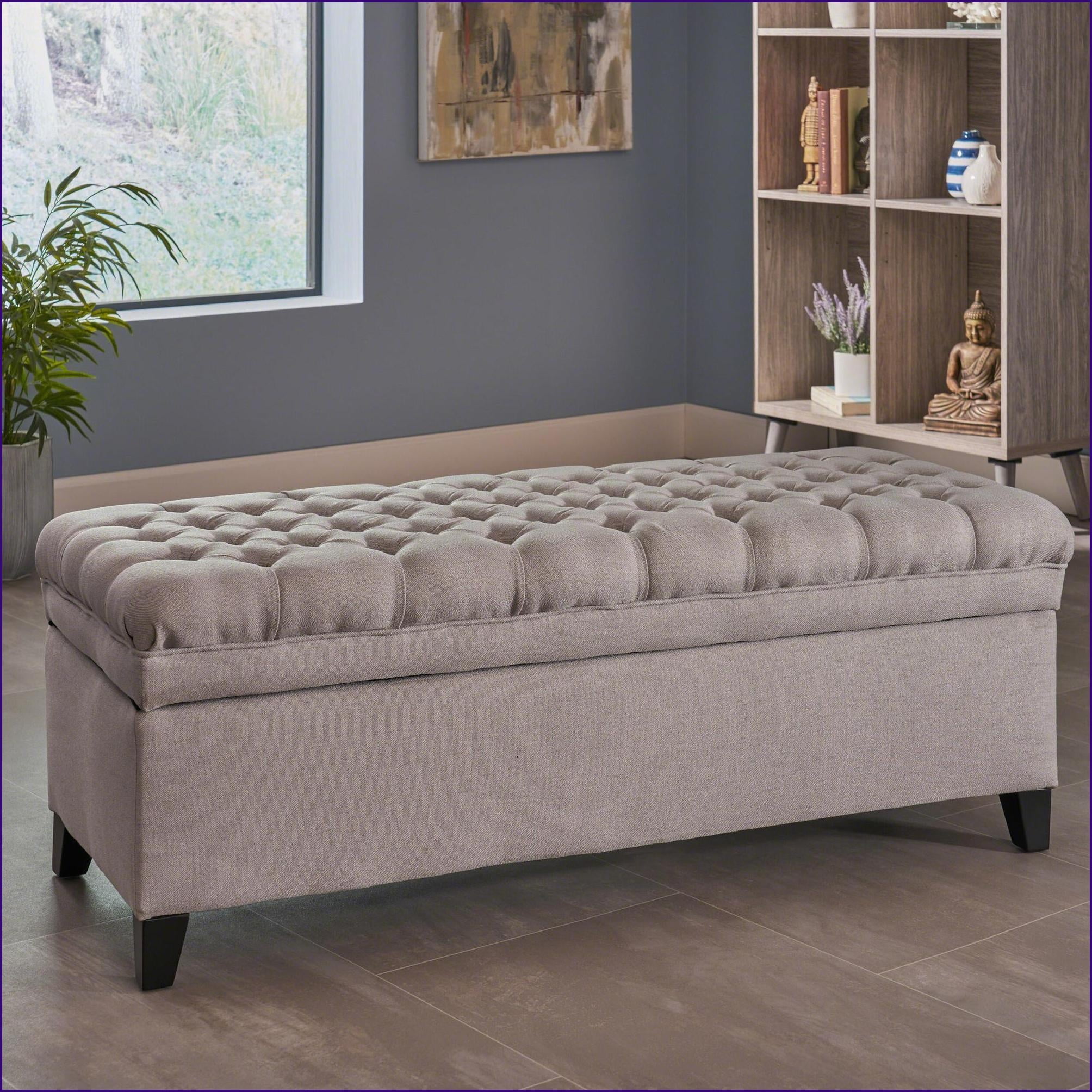 Storage Ottoman Modern 50” Wide Light Gray for Living Room | Fabric | Foot Stools