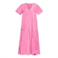 thumbnail image 5 of B91xZ Robe de Plage Femmes Casual Manches Courtes V Point Plissé une Ligne Robes Fluides, Rose XXL, 5 of 5