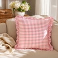 thumbnail image 2 of Pink Checkered Pillow Cover, Ruffled Frill Decorative Cushion Case for Sofa, Bed, Chair, Bedroom, Living Room and Cottage Home Decor, 2 of 7