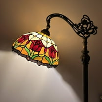 Enjoy Décor Lamps 63-Inch 1-Light Red Tulips Bowl Tiffany Floor Lamp with Stained Glass