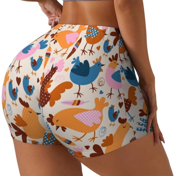 Balery Cute Chickens Pantalones cortos de entrenamiento estampados para mujer, sin costuras, ajustados, para gimnasio, yoga, correr, deportes, ejercicio activo, fitness.-XX-Large
