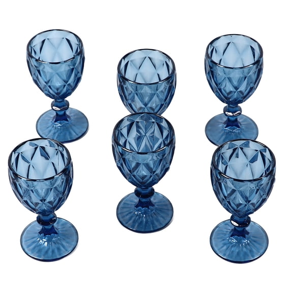6Pcs Vintage Blue Goblet Wine Glasses Set, 8 oz / 240ml Thickened Bottom Rounded Mouth Stemmed Drinkware for Party Wedding Anniversary Dinner