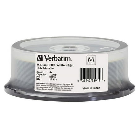 UPC: 0023942989158 | VERBATIM AMERICAS LLC 98915 M-DISC BD-R 100GB 4X INKJET PRINT 25PK
