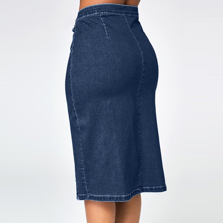 Women Fashion Denim Pencil Skirt High Waisted Blow Knee Blue Jeans Skirts