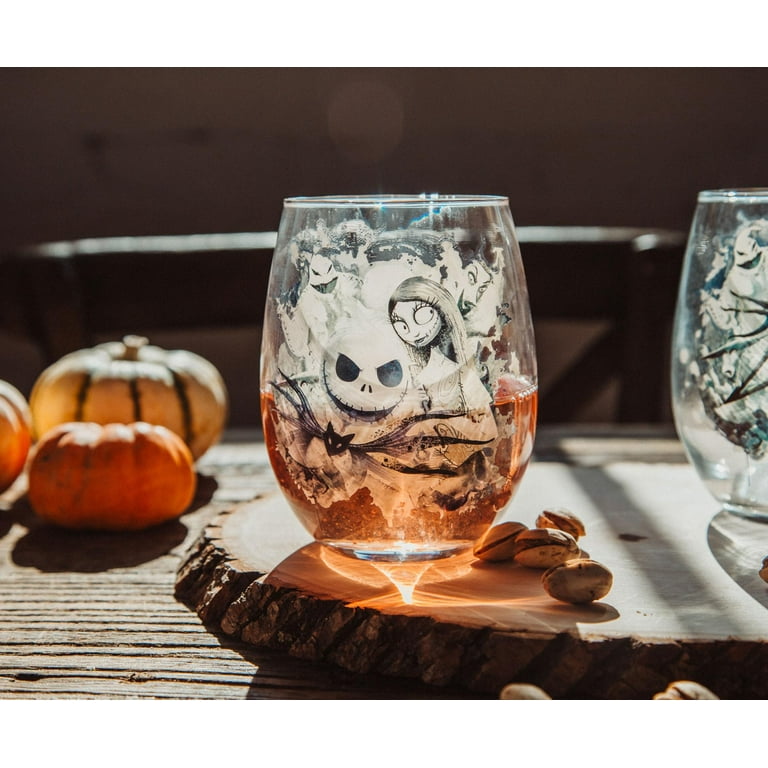Disney The Nightmare Before Christmas Ink Blot Stemless Wine Glasses Set of  2