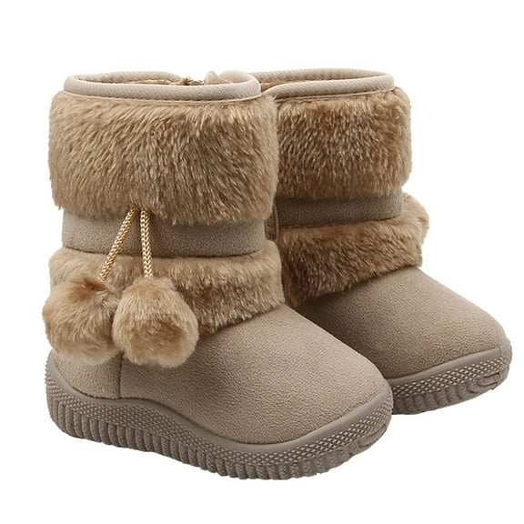 WRITWAA Velvet Snow Boots for Girls Prewalker Shoes Comfortable Winter Footwear for Kids Beige 0.9 Size