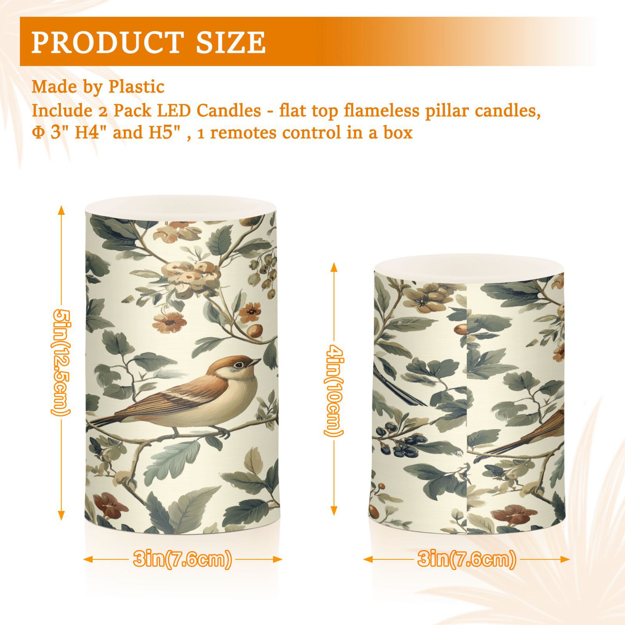 Yayeee Flameless Candles with Remote Flickering Battery Operated Multi Color Changing, Green Birds