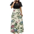 thumbnail image 2 of Puntoco Vestido De Manga Corta Con Cuello Redondo Y Falda Larga Estilo Resort Con Estampado Floral Para Mujer Negro M,Regalos Para Mujer Joven, 2 of 5