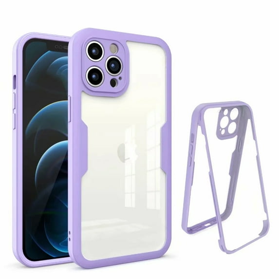 Clear Case for iPhone 12 (6.1 Inch), Acrylic Clear Back Cover, Built-in Screen Portector, Portable Cute Silicone Case, Shockproof Protective Phone Cases, Slim Fit Lightweight Case (Purple)