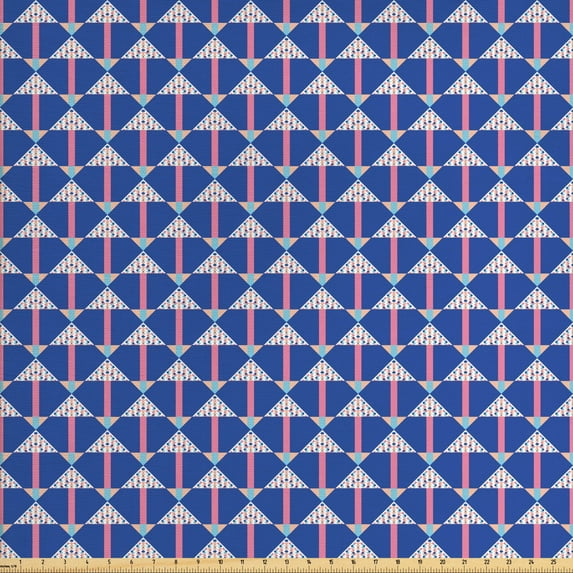 Abstract Fabric by the Yard, Rhombus Look Repeating Geometrical Squares and Circles, Decorative Upholstery Fabric for Sofas and Home Accents, Violet Blue Pastel Pink by Ambesonne