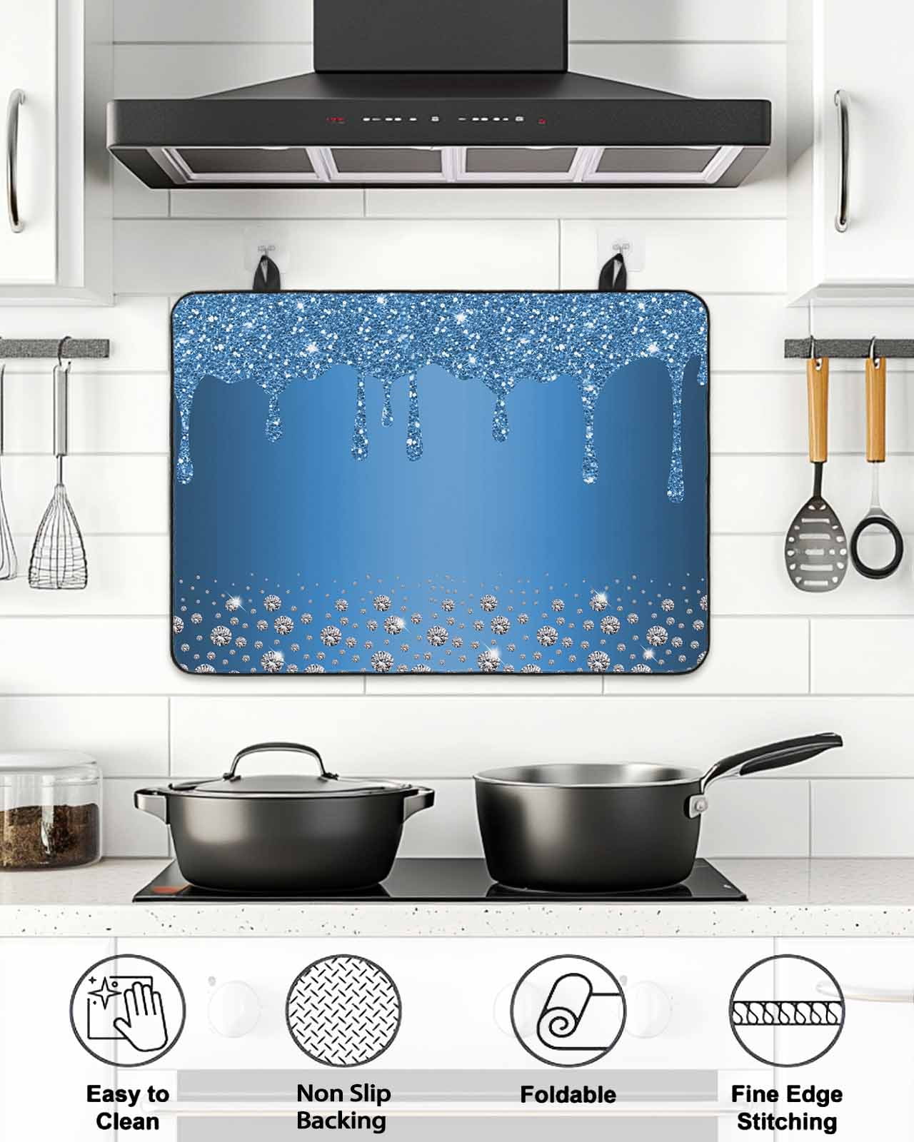 Stove Top Covers for Electric Stove, Modern Blue Glass Stovetop Cover Protector, Abstract Diamond Luxury Gradient Induction Cooktop Protector Oven Mat for Kitchen Countertop 24"x21"