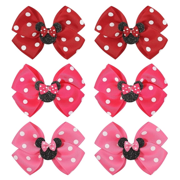 Baby Hair Accessory Set: 6 Piece Mouse Ear Bows and Clips for Girls, Women - Birthday, Party, or Everyday Wear