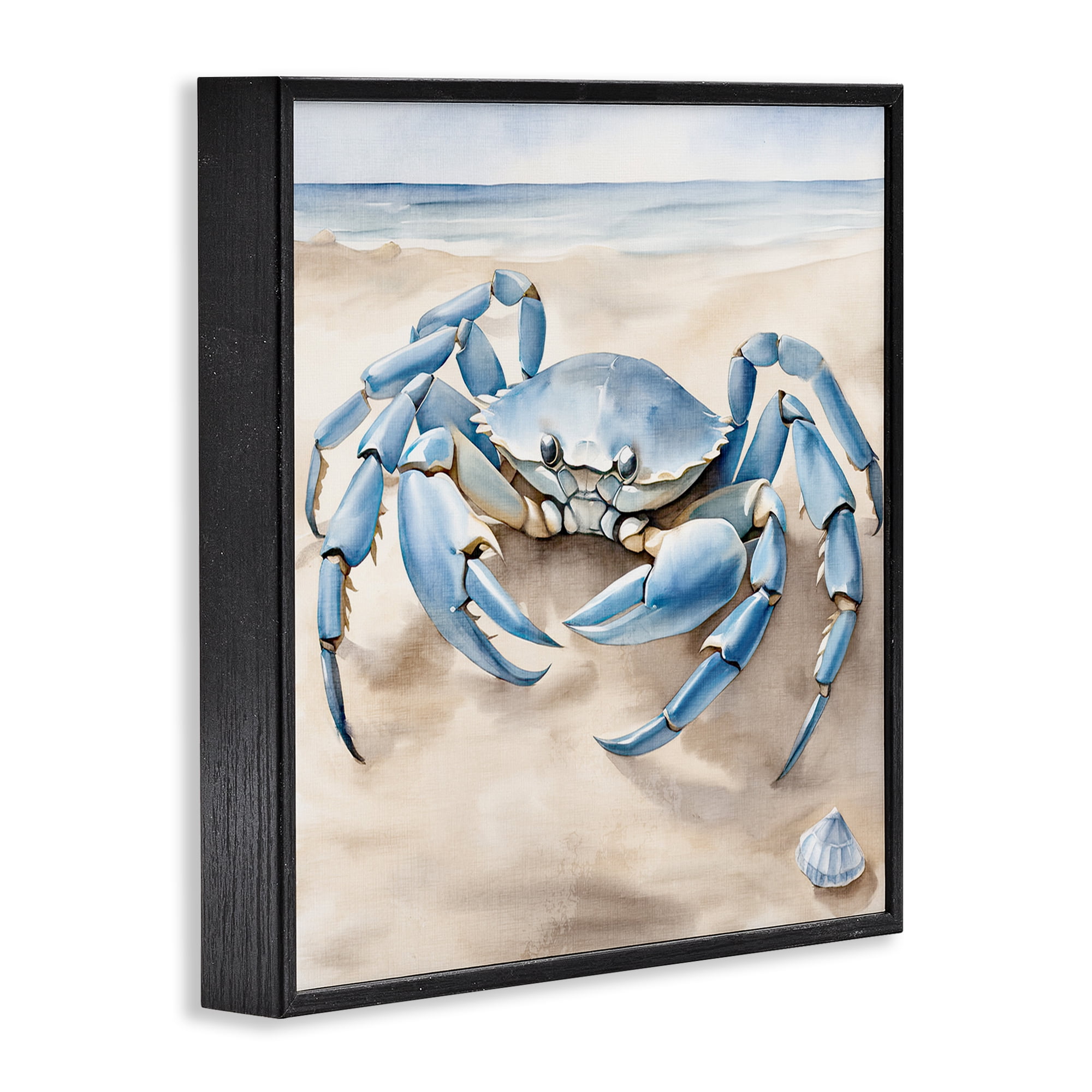 Stupell Industries Blue Crab on Beach Animals & Insects Painting Black Framed Art Print Wall Art, 12 x 12