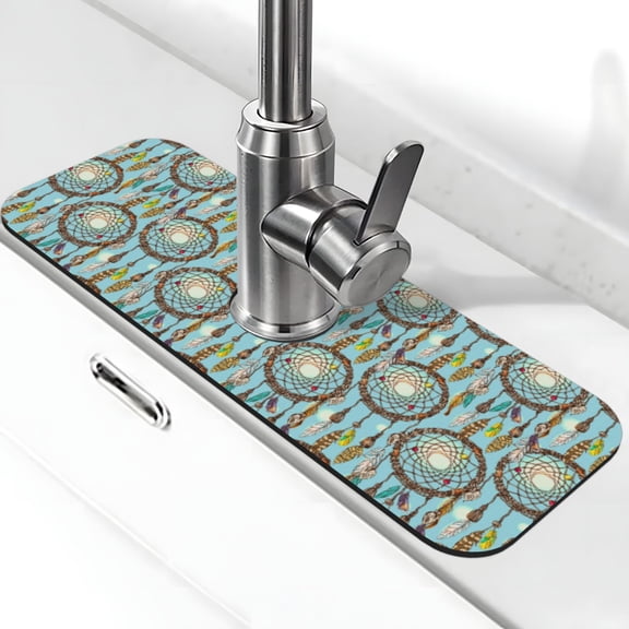 Xecao Boho Dreamcatcher 1 for Kitchen Sink Splash Guard Faucet Mat , Faucet Guard & Draining mat, (15" X 5.5" )