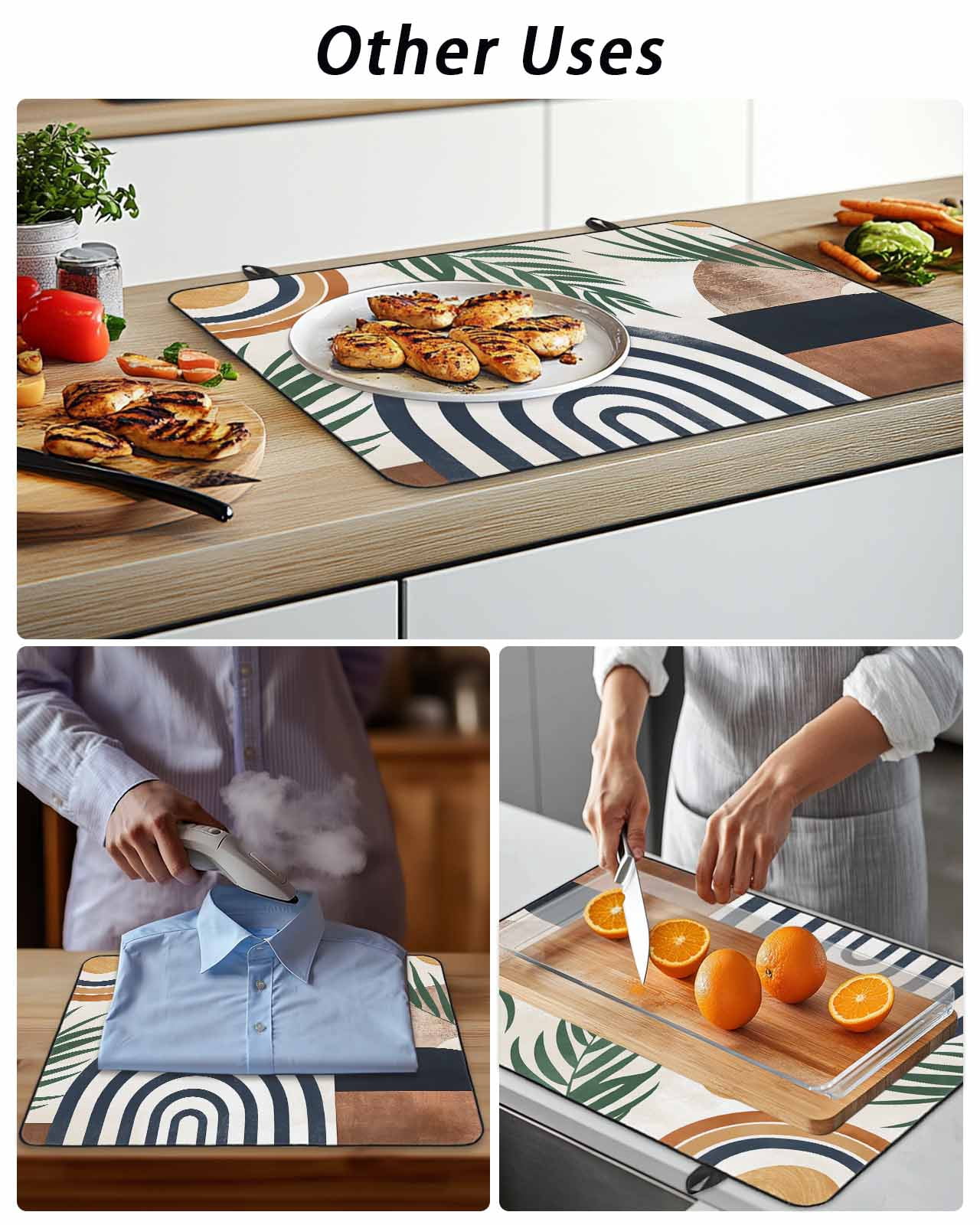 Stove Top Covers for Electric Stove, Abstract Boho Glass Stovetop Cover Protector, Bohemian Palm Leaf Geometric Leaf Circle Induction Cooktop Protector Oven Mat for Kitchen Countertop 24"x21"